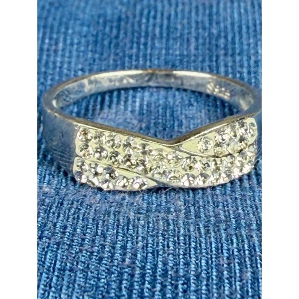 S925 Sterling Silver Crossover Pave Crystal Infinity Ring Band Size 7 1/2